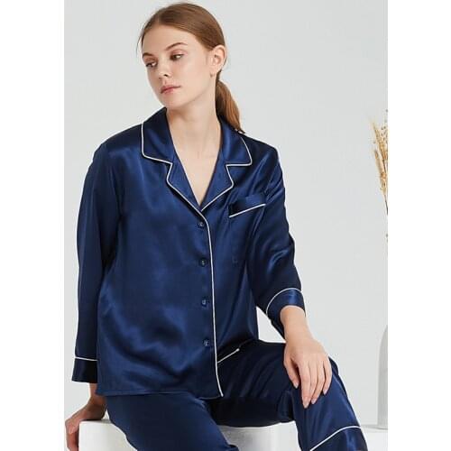 2021 New 19 Momme 100% Genuine Silk Pajamas Sets Women Elegance Long Sleeve Homewear Female Noble Natural Silk Pijamas