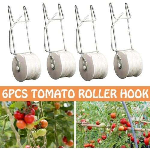 6 PCS Tomato Support Hooks Trellis Roller Hooks With 15M Twine For Tomato Plant Greenhouse Gardening Tool Garden Buildings