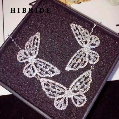 HIBRIDE Luxury Fashion Butterfly Jewelry Sets For Women Necklace Earring Pendant Jewelry Accessories N-753