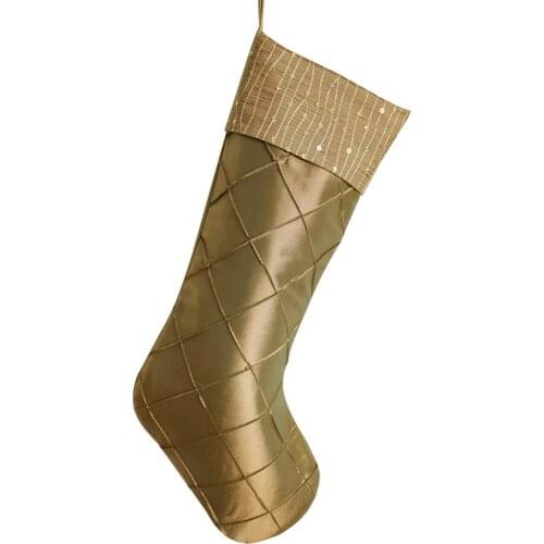 Free Shipping Gold 100% Polyester Faux Silk Sequin Glitter Cuff Diamond Pintuck Body Christmas Stocking P1968