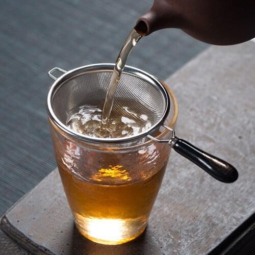 Ceramic Handle Tea Infuser Stainless Steel Dual Mesh Tea Strainer Filter Vintage Loose Leaf Tea Strainer Gongfu Tea Accessories