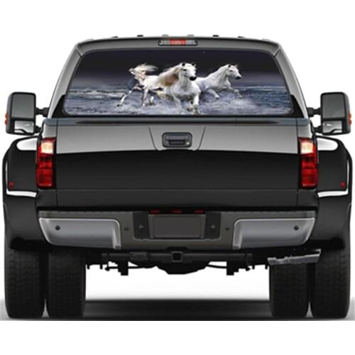 Galloping White Horse for Truck Suv Pickup Rear Windshield Decal Sticker Decor Rear Window Glass Poster 53.1 x 14.2 Inch