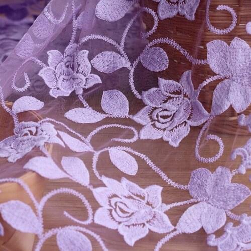 Fabulous Lace Fabric Flower Embroidered purple Tulle Fabric Dress Bridal Veil Floral Lace Fabric 23.64 Inches Wide 1 Yard