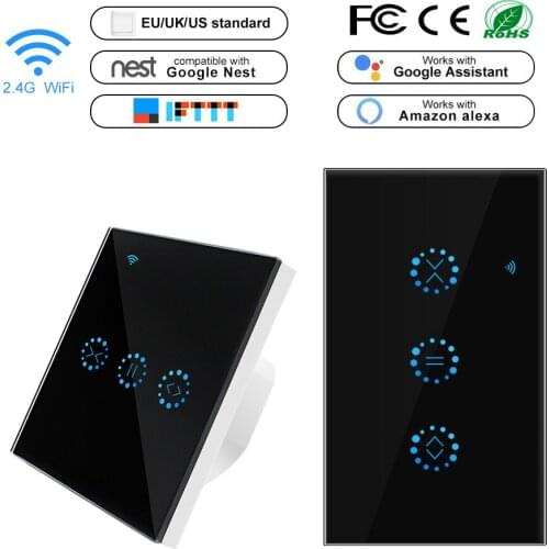 EU/US Standard Voice Control WiFi Smart Curtain Wall Touch Panel Switch Remote Control Electric Roller Blind WIFI Shutter Switch