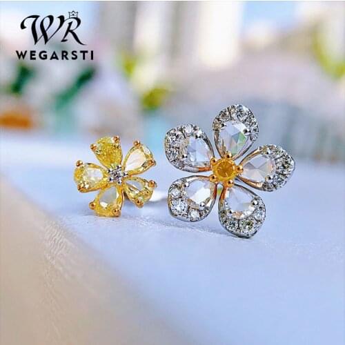 WEGARSTI 925 Sterling Silver Classic Gemstone Wedding Rings Pink Topaz Flower Wedding Rings For Women Fine Jewelry Free Size