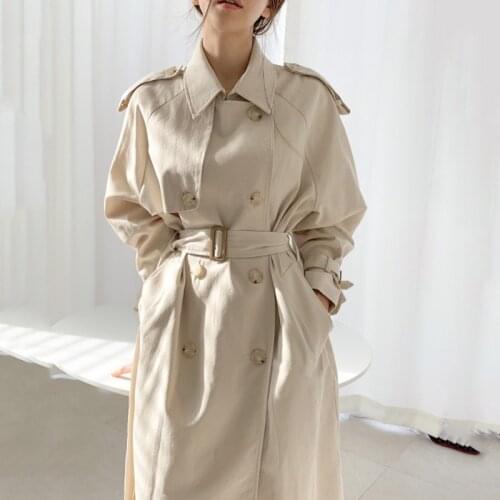 New Fashion Spring Autumn Casual Trench Coat Womens Double Breasted Simple With Belt Chic Female Windbreaker Chaquetas De Mujer