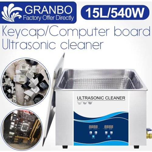 Granbo Ultrasonic Cleaner 15L Wash Bath 360W/540W Sonic Power with Stainless Steel Basket for Keyboard Key cap Circuit Board PCB