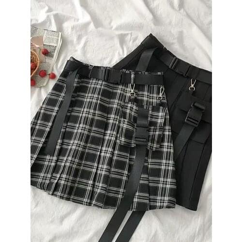 Vintage Plaid Skirts Women High Waist A-Line Ladies Pleated Mini Skirt Streetwear Sweet Girls Dance Skirt Plaid Skirts