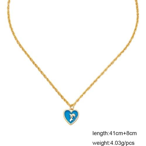 Ins Gold Chain Blue Enamel Dolphin Love Heart Choker Pendant Choker Necklaces Trendy Korean Fashion Women Party Jewelry