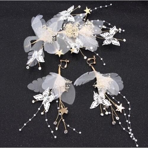 1set Hot Sale Red Flower butterfly Bridal Hair Accessories Bridal Hair Clip Hairpin Tiara Wedding Hair Accessories Hair Jewelry