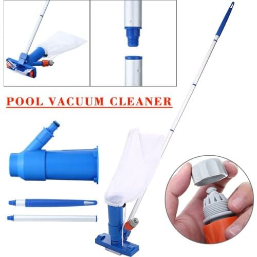 1 Set Pool Vacuum Cleaner Collecting Bag Adjustable Extendable Pole Three Brushes Outdoor Hot Tubs Bottom Cleaning Kit