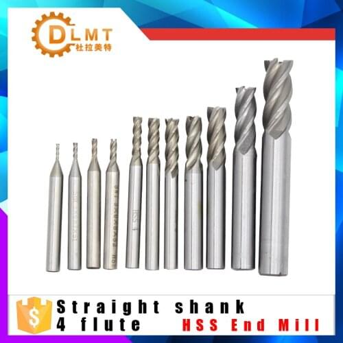 1PCS HSS CNC Straight Shank 4 Flute End Mill Cutter Drill Bit Metalworking Tool 1.5/2.5/5/7/9/11/13mm for Milling Machine
