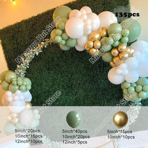 135pcs Avocado Green Wedding Birthday Party Background Baby Shower DIY Holidays Celebration Decor White Balloon Garland Arch Kit