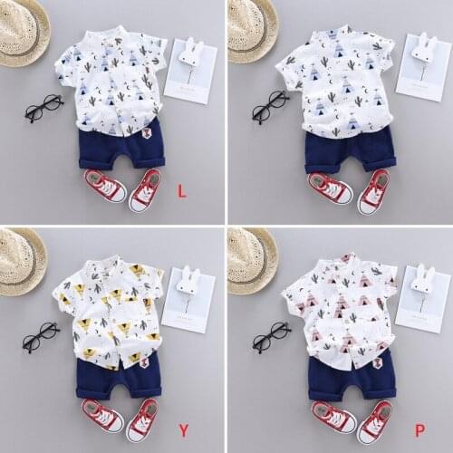 2019 Brand New Summer Baby Boys Sets Casual Short Sleeve Floral Print Shirt Tops+Denim Shorts Set Toddler Boy Outfits