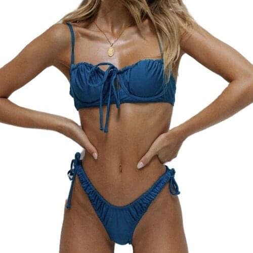2021 Sexy Thong Micro Bikinis Women Swimsuits Solid Push up Swimwear Female Bikini set Brazilian Biquini Bathing Suit