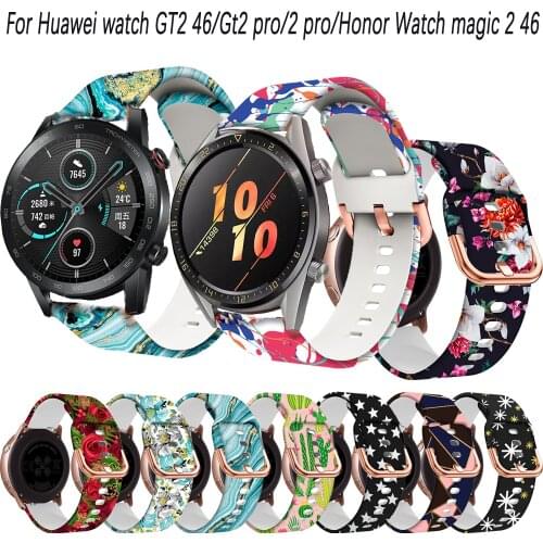 22mm Silicone Sport Strap Flower Printing Band For Huawei Watch GT Active/Gt2 pro/GT2 46 For Honor Watch magic 2 46 Correa