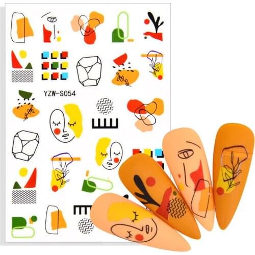 3D Stickers for Nails Abstract Face Maple Leaf Animal Fruit Design Valentine Adhesive Gel Polish Slider Foil Manicure Accessory