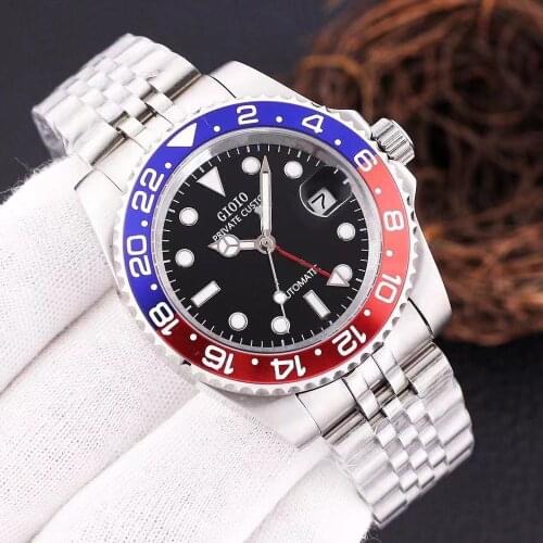 40mm Automatic Mechanical Mens GMT Watch Luxury Brand Day Date Sapphire Crystal Luminous Waterproof Male Wristwatch