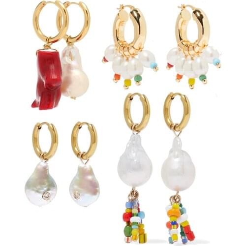 Aliexpress bohemian boho women party gift handcrafted Glass seed beads earring Freshwater baroque pearls KAVALA MULTI EARRINGS