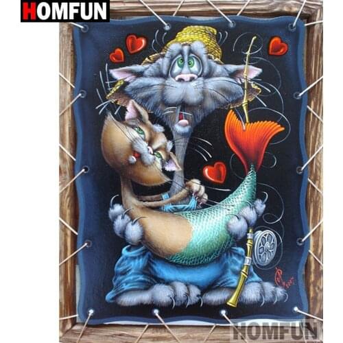 HOMFUN Full Square/Round Drill 5D DIY Diamond Painting "Cartoon cat fish" 3D Embroidery Cross Stitch 5D Home Decor gift A17191