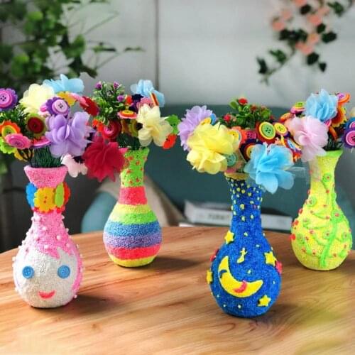 Children DIY Handmade Button Bouquet Vase Handcraft Artificial Flower Toys Decor Christmas Gift Kindergarten Educational Toy