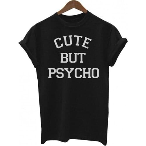Zuolunouba Novel Letter Cute But Psycho Harajuku Black White T Shirt Women New Casual Roll Sleeve Summer Tees Tops Plus Size 4xl