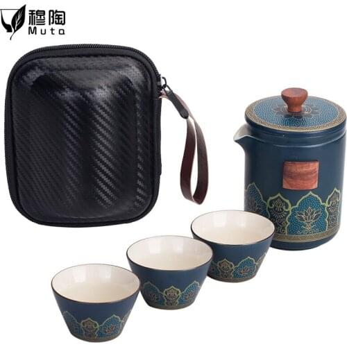 China Kung Fu Teapot Tea Set Ceramic Portable Teapot Set One Pot three Cup Outdoor Travel Gaiwan Tea Cups of Tea Ceremony Teacup