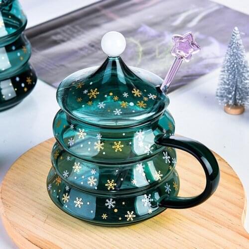 Christmas Tree Shaped Coffee Mugs Heat Cold Resistance Clear Glass Cup Unique Gift For New Year Valentine Day