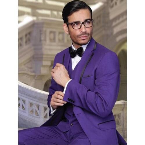Handsome Purple Men Prom Dress Business Suit Groom Tuxedos Coat Waistcoat Trousers Sets Customize (Jacket+Pants+Vest+Tie) K:1296