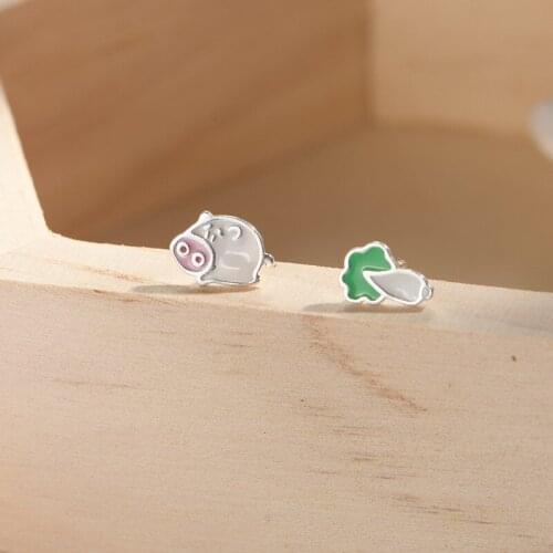Lidavi Piglet Cabbage Unique Asymmetrical Stud Earrings Small Stud Earrings Animal Cute Pets Earrings For Women Gift New VES6192