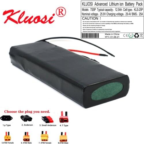 KLUOSI 25.2V 7S5P 24V 12.5Ah 29.4V 18650 Lithium Battery Pack with25A BMS for Electric Bike Unicycle Scooter Wheelchair Motor