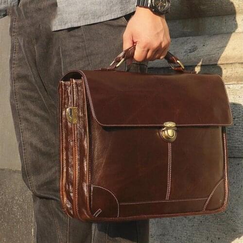 Luufan Men Male Genuine Leather Briefcase Bag Smooth Leather Business Bag Daily Working Tote Shoulder Bag 14 15 Inch Laptop