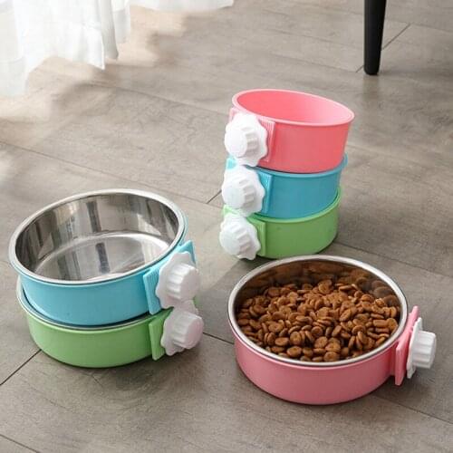 Pet Feeding Bowl Hanging Fixed Stainless Steel Feeder for Dogs Cats Removeable Puppy Food Water Bowls for Pet Cage Pets Supplies