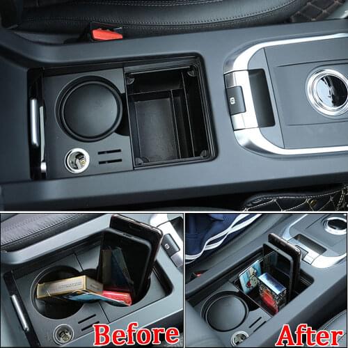 For Land Rover Discovery Sport 2015 2016 2017 2018 1pc Console Water Cup Multifunction Organizer Storage Box Black Accessories