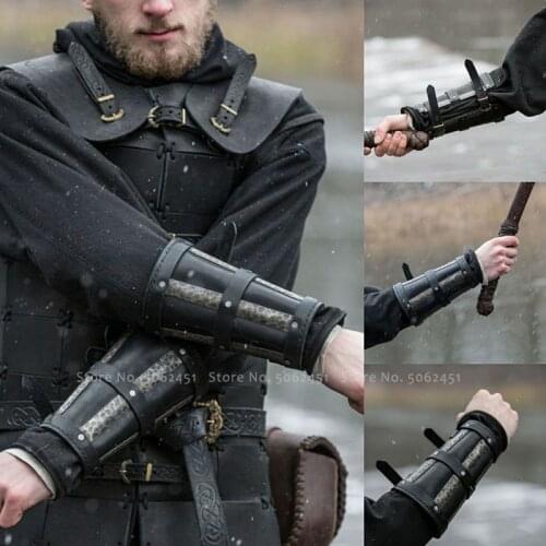 Halloween Leather Strap Bracers Soldier War Armor Court Knight Prince Handguards Medieval Men Gauntlet Wristband Cosplay Costume