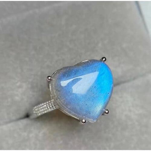 Natural flashy Labradorite Heart-shaped with adjustable finger ring