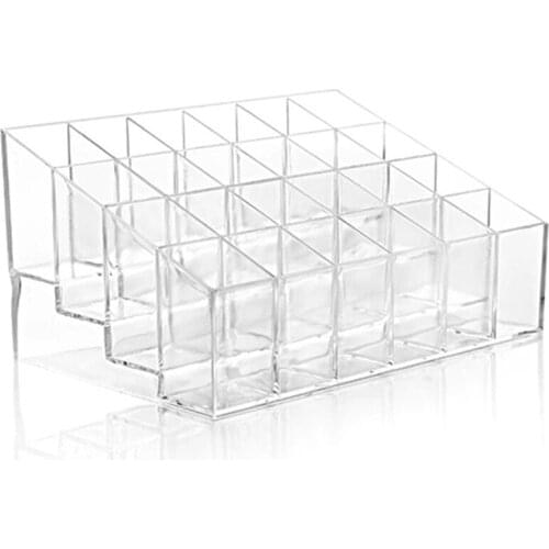 2016 NEW Fashion 24 Lattice Clear Plastic Makeup Stand Holder Cosmetic Organizer Storage Rack Box HG0023