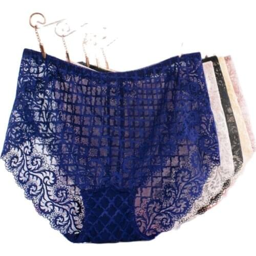 New Sexy Lace Plus Size Panties Women Underwear Thin Large Size Hollow Transparent Briefs Female Big Panties 3XL