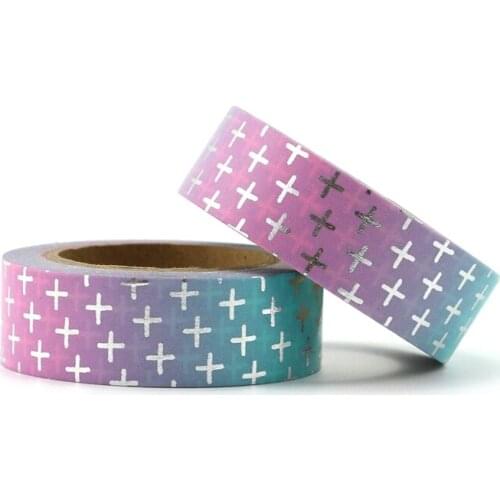 NEW 15mm*10M Blue and Pink Cross Foil Washi Tape Quality Paper Adhesive Tape Golden Sticky Paper Tape Masking Tape Stationery