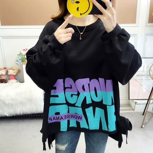 2019 autumn womens college wind loose round neck letter cotton lantern long sleeve womens thin SweatshirtFemale