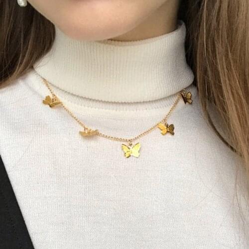 Trendy Choker Necklace Lovely Golden Silver Plated Butterfly Necklace Short Women Bohemian Holiday Romantic Gift Jewelry