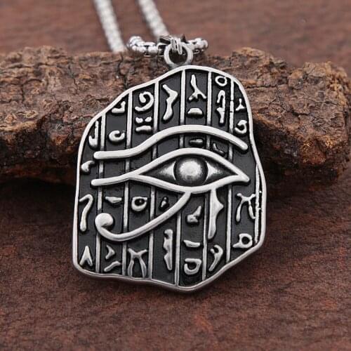 Ancient Egyptian Stainless Steel Eye of Horus Pendant Necklace Men Vintage Egyptian Pharaoh Rune Necklace Chain Amulet Jewelry