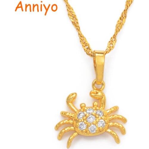 Anniyo Gold Color Mini Crab With Cubic Zirconia Pendant Necklace for Women Girl Guam Hawaii Micronesia Marshall Jewelry #065904