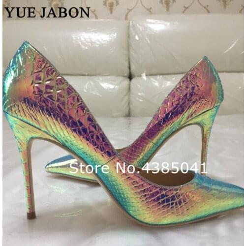 12cm/10cm/8cm Heels Snake pointed toe party sexy shoes color change woman big size 43 women high heel wedding shoes OL pumps