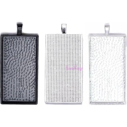 5pcs 24*48mm Silver Plated Rectangle Bazel Settings Blank Pendant Base Trays For Glass Cabochons or Stickers