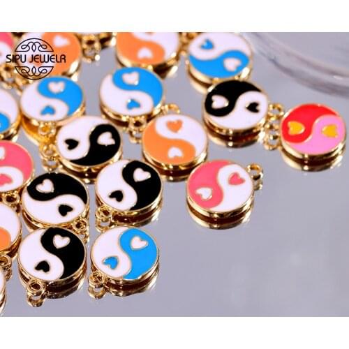 10Pcs 15*12mm Enamel Alloy Gossip Charms Gold Color Metal Yin Yang TaiChi Coins Pendant For DIY Necklace Jewelry Accessories