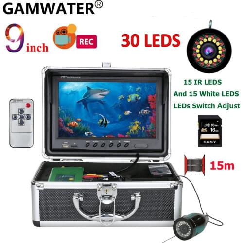 9" HD 1080P Recording Fish Finder Underwater Fishing Camera 15pcs White LEDs+15pcs IR LEDs HD Fishing Camera with 16G Card