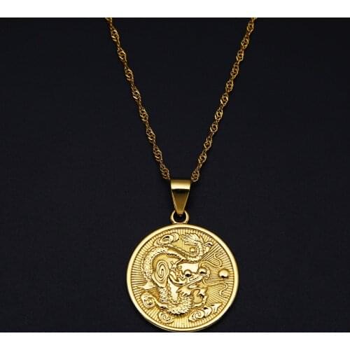 Popular Promotion Fashion Women Gold Color Chinese Dragon Pendant Necklace Trendy Chian Jewelry
