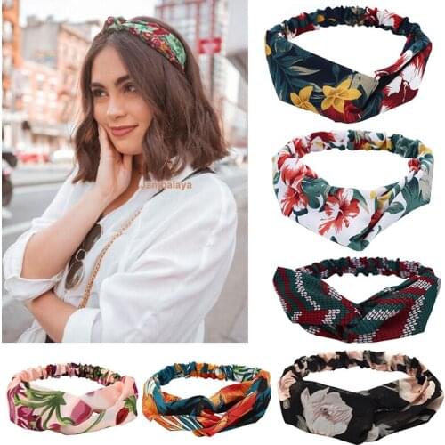 New Women Head bands Girls Summer Bohemian Hair Bands Print Headbands Vintage Cross Turban Bandanas HairBands Hair Accessories