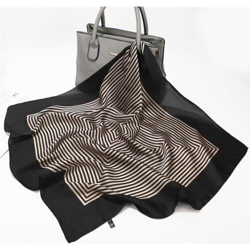 Fashion Striped Print Hair Scarf For Women Small Shawls Silk Satin Bag Scarfs Female 70*70cm Square Neck Scarves For Ladies 2020
